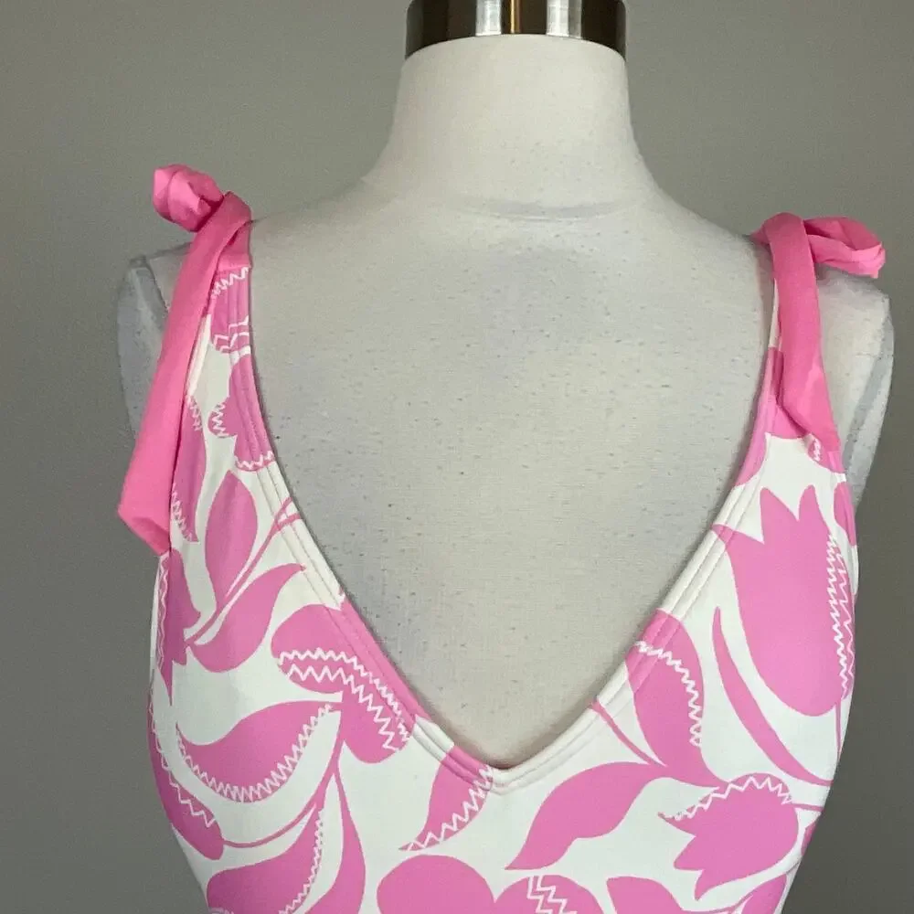 Kate Spade Pink and White Bathing Suit Floral One-Piece Scoop Back Size Medium - Picture 8 of 11